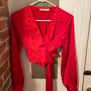 Vera & Lucy Size S red blouse. Wrap-tie, crop top.